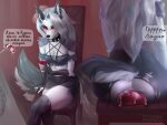  anal anal_penetration anal_training anthro ariwalter breasts butt canid canine canis clothing collar dildo dildo_sitting exhibitionism female hazbin_hotel helluva_boss hi_res legwear loona_(helluva_boss) mammal penetration public sex_toy solo solo_focus stockings torn_clothing wolf 