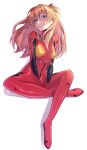  1girl blush bodysuit highres neon_genesis_evangelion plugsuit purple_eyes shadow simple_background sitting smile solo souryuu_asuka_langley white_background yoshimoto_(carpsukidayo) 