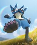  anthro cloud conjoined conjoined_at_foot drsouthpaws duo feet foot_focus grass hi_res hill hindpaw lucario male male/male multi_head nintendo outside pawpads paws plant plantigrade pok&eacute;mon pok&eacute;mon_(species) sky soles standing sun video_games 