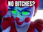  3d_(artwork) animatronic blue_eyebrows circus_baby_(fnaf) clothed clothing clown clown_nose digital_media_(artwork) eyebrows female five_nights_at_freddy&#039;s glowing glowing_eyes green_eyes hair hi_res humanoid impact_(font) lewdwithlogan lips looking_at_viewer machine meme no_bitches? not_furry raised_eyebrow red_cheeks red_clothing red_hair red_lips robot scottgames sister_location smile smug solo solo_focus source_filmmaker text thick_lips video_games white_body 