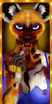  absurd_res african_wild_dog andromorph anthro bedroom_eyes breasts canid canine claws eyelashes female fluffy_chest hi_res intersex lingery lipstick makeup mammal narrowed_eyes nipples rackuur red_claws seductive solo through_clothing tongue tongue_out 