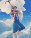  1girl blue_eyes blue_skirt blue_sky cloud cloudy_sky highres imagen_2001 neon_genesis_evangelion school_uniform skirt sky solo souryuu_asuka_langley tokyo-3_middle_school_uniform umbrella 