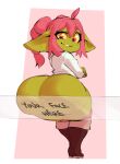  2022 big_butt borvar butt freckles goblin green_body green_skin hair hi_res humanoid humanoid_pointy_ears nixi_(athighhighguy) not_furry pink_hair seductive short_stack smug twintails_(hairstyle) 
