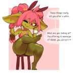  2022 blep borvar bow_tie bunny_costume clothing costume female freckles furniture goblin hair hi_res humanoid legwear nixi_(athighhighguy) not_furry one_eye_closed pantyhose pink_hair seductive short_stack sitting solo stool thick_thighs tongue tongue_out twintails_(hairstyle) wink 