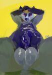  absurd_res after_orgasm anthro balls biped blue_body blue_ears blue_fur blue_glans blue_nose blue_penis blush bodily_fluids cum cum_on_chest cum_on_own_chest cum_on_own_stomach cum_on_self erection eyes_closed front_view fur genital_fluids genitals glans glistening glistening_nose gloves_(marking) grey_balls grey_body grey_fur hi_res humanoid_genitalia humanoid_penis male markings oselotti penis signature simple_background solo yellow_background 