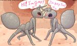  ant antennae_(anatomy) arthropod arthropod_taur balls blush dialogue duo english_text flaccid genitals hymenopteran insect male male/male penis pixelated small_penis source_request taur text unknown_artist 