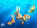  4:3 absurd_res ambiguous_gender anthro ayasakiace bubble buizel digital_media_(artwork) fur group hair hi_res male male/male mammal marine mustelid musteline nintendo open_mouth pok&eacute;mon pok&eacute;mon_(species) shaded shiny_pok&eacute;mon simple_background smile swimming underwater video_games water 