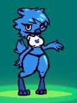  anthro avian bird blue_body blue_feathers breasts clothed clothing crop_top digitigrade feathers female logo meme mitkit panties shirt simple_background solo thick_thighs topwear tweetfur twitter underwear 