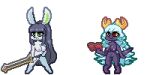  2:1 animated anthro digital_media_(artwork) dragon duo femalesimple_background lagomorph leporid loop magic_user mammal melee_weapon nude pixel_(artwork) pixel_animation rabbit short_playtime sword teddybeer0525 weapon 