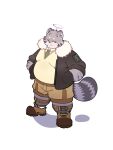  2022 anthro belly big_belly bottomwear clothing grey_body haoming hi_res kemono male mammal necktie overweight overweight_male shirt shorts simple_background solo topwear 