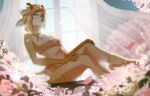  blonde_hair breasts cervid clothing eyewear female flower fur glasses hair hi_res lingerie mammal megumigoo pink_flower plant sassy sitting small_breasts solo yellow_body yellow_fur 