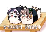  2girls african_penguin_(kemono_friends) animal_costume black_hair blue_eyes brown_hair crying headphones hololive kemono_friends kemono_friends_v_project long_hair microphone multicolored_hair multiple_girls natsuiro_matsuri open_mouth penguin_costume ribbon simple_background smile virtual_youtuber ylang_ilang 