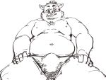  2022 anthro belly big_belly blush bulge clothing exe_exem humanoid_hands kemono male mammal moobs navel nipples overweight overweight_male simple_background sketch solo suid suina sus_(pig) tongue tongue_out underwear white_background wild_boar 