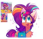  2022 alternate_hairstyle bag chest_tuft cutie_mark digital_media_(artwork) earth_pony equid equine fur green_eyes hair happy hasbro hi_res horse looking_up mammal mlp_g5 my_little_pony my_little_pony:_tell_your_tale open_mouth open_smile orange_body orange_fur pony purple_hair purple_tail screencap sidruni simple_background smile star sunny_starscout_(mlp) tuft white_background 
