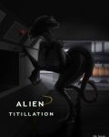  absurd_res alien alien_(franchise) anthro arttukorppu biped black_body bodily_fluids breasts female hi_res inside leaning leaning_forward nude saliva smile solo standing teeth text thick_thighs tongue xenomorph 