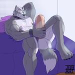  absurd_res balls bed bodily_fluids canid canine canis cum furniture genital_fluids genitals hi_res hyper justagoodboy male mammal masturbation nintendo penis star_fox video_games wolf wolf_o&#039;donnell 