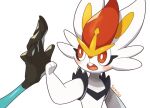 ambiguous_gender blush cinderace duo inteleon nintendo pok&eacute;mon pok&eacute;mon_(species) size_difference small_paws sumiso touching_hand video_games 