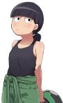  1girl black_eyes black_hair blush breasts character_request closed_mouth helmet highres kaauchi long_hair looking_at_viewer motorcycle_helmet sanpaku simple_background solo tank_top white_background 