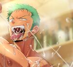  2boys bara blush bukkake cropped cum cum_in_mouth cum_on_body cum_on_boy cum_on_pectorals cum_string cumdrip foreskin gangbang green_hair group_sex handjob highres long_sideburns male_focus multiple_boys muscular muscular_male nipples nude one_piece out-of-frame_censoring pectorals projectile_cum roronoa_zoro short_hair sideburns solo_focus stitches tongue tongue_out tsukikiba_ron yaoi 