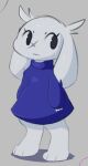  anthro blue_clothing blue_sweater blue_topwear brush_butt cave_story clothed clothing digital_media_(artwork) eyelashes facial_scar female floppy_ears fur fur_tuft grey_background lagomorph leporid lop_ears mammal mimiga rabbit scar shaded simple_background solo standing sue_sakamoto sweater topwear tuft video_games white_body white_fur 