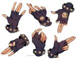 black_gloves bracelet dark-skinned_male dark_skin eriimyon fingerless_gloves fingers genshin_impact gloves highres jewelry kaeya_(genshin_impact) spiked_bracelet spikes 