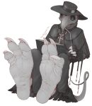  3_toes ambiguous_gender animal_mask anthro avian beak_mask black_clothing book claws clothing cross feet foot_fetish foot_focus hat headgear headwear hi_res hindpaw kredri mask paws plague_doctor raysh robe solo toe_claws toes wrinkled_feet 