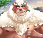  2022 anthro belly big_belly black_nose blush duo hi_res humanoid_hands kemono kimun_kamui_(tas) lifewonders male mammal moobs nipples outside overweight overweight_male plant shillon0610 solo_focus tokyo_afterschool_summoners tree ursid video_games 