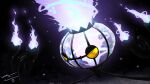  absurdres black_background chandelier chandelure commentary english_commentary eriott fire flame half-closed_eyes highres no_humans pokemon pokemon_(creature) solo yellow_eyes 