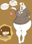  angry anthro artist_name:crowbardude big_breasts boss_monster bovid breasts caprine clothed clothing dialogue digital_drawing_(artwork) digital_media_(artwork) duo female frisk_(undertale) fur goat hi_res huge_breasts human male male/female mammal mature_anthro mature_female overweight overweight_anthro overweight_female partially_clothed simple_background spanish_text text thick_thighs toriel undertale undertale_(series) video_games white_body white_fur 