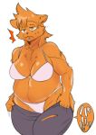  2022 anthro bare_shoulders belly biped bottomwear bra breasts brown_nose cheek_tuft cleavage closed_frown clothed clothing digital_media_(artwork) facial_tuft female frown fully_clothed fur half-closed_eyes japanese_text kazuhiro kemono legs_together mammal medium_breasts monotone_arms monotone_belly monotone_body monotone_bottomwear monotone_bra monotone_breasts monotone_clothing monotone_ears monotone_eyes monotone_face monotone_fur monotone_hands monotone_neck monotone_nose monotone_panties monotone_pants monotone_underwear motion_lines mouth_closed narrowed_eyes orange_arms orange_belly orange_body orange_breasts orange_ears orange_eyes orange_face orange_fur orange_hands panties pants pink_bra pink_clothing pink_panties pink_underwear portrait pulling_up_pants purple_bottomwear purple_clothing purple_pants simple_background slightly_chubby solo speech_bubble text three-quarter_portrait torn_bottomwear torn_clothing torn_pants tuft underwear ursid waking_up white_background 