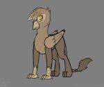  2022 avian beak brown_body brown_feathers feathers feral grey_background gryphon hasbro hi_res long_tail male my_little_pony mythological_avian mythology signature simple_background solo sombird standing tail_tuft tuft wings 