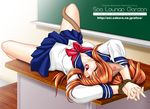  animal_ears bdsm bondage bound bound_wrists cat_ears chalkboard desk glasses red_hair school school_uniform solo tail tomoya_kankurou tongue tongue_out 