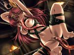  bdsm belt bondage bound breasts censored chain cuffs double_penetration dutch_angle feet frogtie game_cg handcuffs harness ikazuchi_no_senshi_raidy kazuma_muramasa large_breasts leather mosaic_censoring naked_belt nude pussy raidy rape red_eyes red_hair solo_focus spread_legs tears tentacle_sex tentacles vaginal 