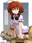  ahoge binoculars brown_hair buruma copyright_request excel_(gewalt) glasses gym_uniform headphones headphones_around_neck solo 