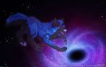  2019 black_fur blue_fur blue_hair canine cosmic_background cosmic_fur digital_media_(artwork) feral fur hair male mammal open_mouth pawpads paws purple_eyes smile solo teeth tongue wolf wolf250 