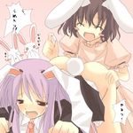  animal_ears blush bunny bunny_ears inaba_tewi long_hair long_sleeves lowres multiple_girls open_mouth reisen_udongein_inaba suppository tears touhou 