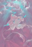  closed_mouth cloud cloudy_sky commentary_request from_below half-closed_eyes highres jirachi looking_down no_humans outdoors penurodae pokemon pokemon_(creature) sky smile solo 