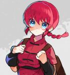  1girl :o backpack bag blue_eyes brown_bag chinese_clothes jmcy4587 ranma-chan ranma_1/2 red_hair saotome_ranma solo 