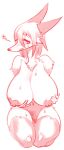  2022 anthro areola big_breasts biped blush bodily_fluids breasts canid canine chest_tuft clothing digital_media_(artwork) ears_down female fox fur hands_on_own_breasts kazuhiro kemono legwear legwear_only mammal medium_hair monochrome navel nipples pivoted_ears red_and_white sharp_teeth simple_background sitting snout solo sweat teeth thigh_highs_only tuft white_background 