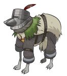  2022 angusburgers armor canid canine canis clothed clothing dark_souls domestic_dog feral fromsoftware fur headgear helmet mammal meme scrungo simple_background solaire_of_astora solo video_games white_background white_body white_fur 