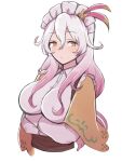 1girl apo_518 bangs breasts closed_mouth collared_shirt crossed_arms elsje_(rune_factory) headdress highres large_breasts long_hair looking_at_viewer multicolored_hair pink_hair rune_factory rune_factory_5 shirt two-tone_hair white_hair yellow_eyes 