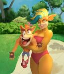  activision anonymous_artist anthro bikini breasts clothing coco_bandicoot crash_bandicoot crash_bandicoot_(series) female hi_res humor male male/female meme parody pirate_tawna shadow size_difference smaller_male swimwear thick_thighs tongue tongue_out video_games 