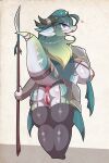  absurd_res anthro anus big_breasts breasts butt clothing dragon female genitals green_hair hair hi_res holding_object holding_spear holding_weapon legwear melee_weapon polearm pussy sepiruth solo spear thigh_highs weapon 