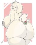  anthro big_breasts big_butt breasts butt canid canine canis domestic_dog eyelashes female hi_res huge_breasts huge_butt looking_at_viewer looking_back mammal mistletoe nude plant solo swolptr thick_thighs 