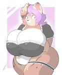  anthro big_breasts breasts canid canine canis clothing domestic_dog female hi_res huge_breasts impressed looking_away maid_uniform mammal navel pudgy_belly solo swolptr thick_thighs uniform 