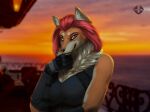  absurd_res anonymous_artist anthro brazil camilla_(disambiguation) canid canine canis car clothed clothing curvaceous curvy_figure cutefurry detailed_background digital_media_(artwork) dominant domwolf eyes fan_character female fox foxwolf furry hair hi_res invalid_tag machine mammal painting queen resort royalty shoftshade smile solo stern sunset vacation vehicle voluptuous wolf 
