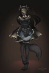  absurd_res anthro biped black_body black_clothing black_dress black_fur black_hair black_sclera canid canine clothing digitigrade dress female frilly frilly_clothing fur hair hi_res high_collar long_hair looking_at_viewer maid_headdress maid_uniform malo mammal monster nayechan scp_foundation solo uniform 