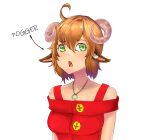  animal_humanoid bovid bovid_humanoid button_(fastener) caprine caprine_humanoid clothed clothing female goat goat_ears goat_humanoid greeneyes hi_res horn horned_humanoid human humanoid jewelry looking_at_viewer mammal mammal_humanoid necklace open_mouth pog simple_background solo waist_up 