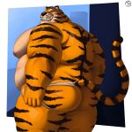  2022 anthro belly big_belly butt clothing felid hi_res humanoid_hands jockstrap male mammal moobs nipples obese obese_male overweight overweight_male pantherine solo tiger trashtoonz underwear 
