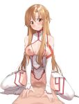  1boy 1girl absurdres asuna_(sao) bangs bare_shoulders blush bottomless braid breasts brown_eyes brown_hair censored commentary_request cowgirl_position detached_sleeves girl_on_top hetero highres long_hair looking_at_viewer morisobo nipples no_panties open_mouth parted_lips pussy sex shiny shiny_hair shiny_skin simple_background smile solo_focus squatting straddling sword_art_online teeth thighhighs vaginal white_background white_sleeves 